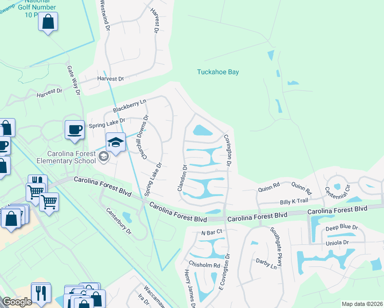 map of restaurants, bars, coffee shops, grocery stores, and more near 576 Summerhill Drive in Myrtle Beach
