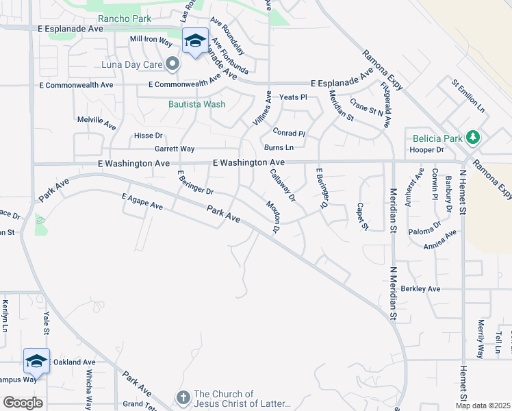 map of restaurants, bars, coffee shops, grocery stores, and more near 1443 East Beringer Drive in San Jacinto