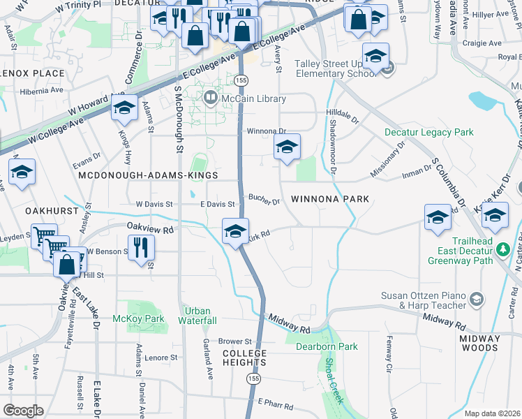 map of restaurants, bars, coffee shops, grocery stores, and more near 144 Bucher Drive in Decatur