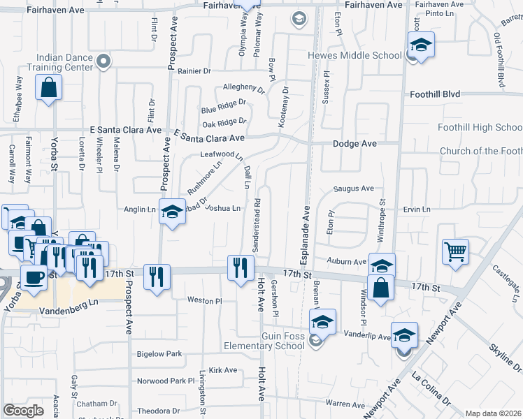 map of restaurants, bars, coffee shops, grocery stores, and more near 13752 Sanderstead Road in Santa Ana