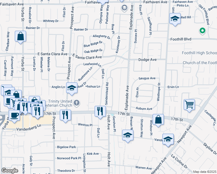 map of restaurants, bars, coffee shops, grocery stores, and more near 13772 Sanderstead Road in Santa Ana