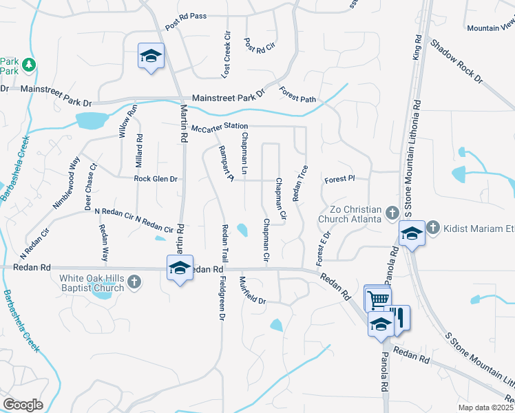 map of restaurants, bars, coffee shops, grocery stores, and more near 1060 Chapman Circle in Stone Mountain