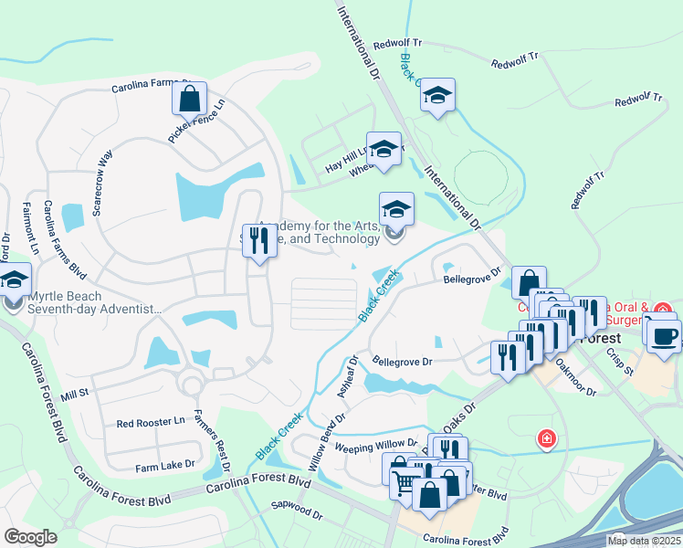 map of restaurants, bars, coffee shops, grocery stores, and more near 4062 Corn Planters Lane in Myrtle Beach