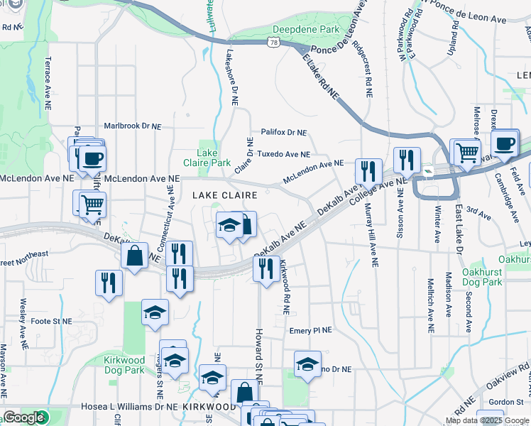 map of restaurants, bars, coffee shops, grocery stores, and more near 331 Gordon Avenue Northeast in Atlanta