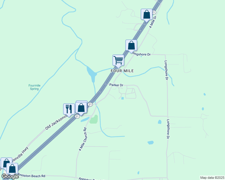 map of restaurants, bars, coffee shops, grocery stores, and more near 290 4 Mile Drive in Anniston