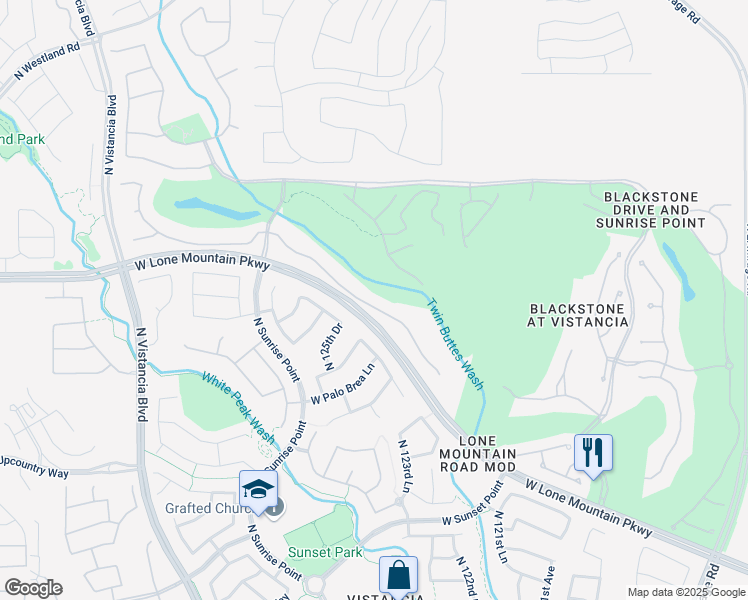 map of restaurants, bars, coffee shops, grocery stores, and more near 12474 West Tyler Trail in Peoria