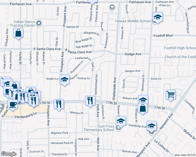 map of restaurants, bars, coffee shops, grocery stores, and more near 13752 Sanderstead Road in Santa Ana