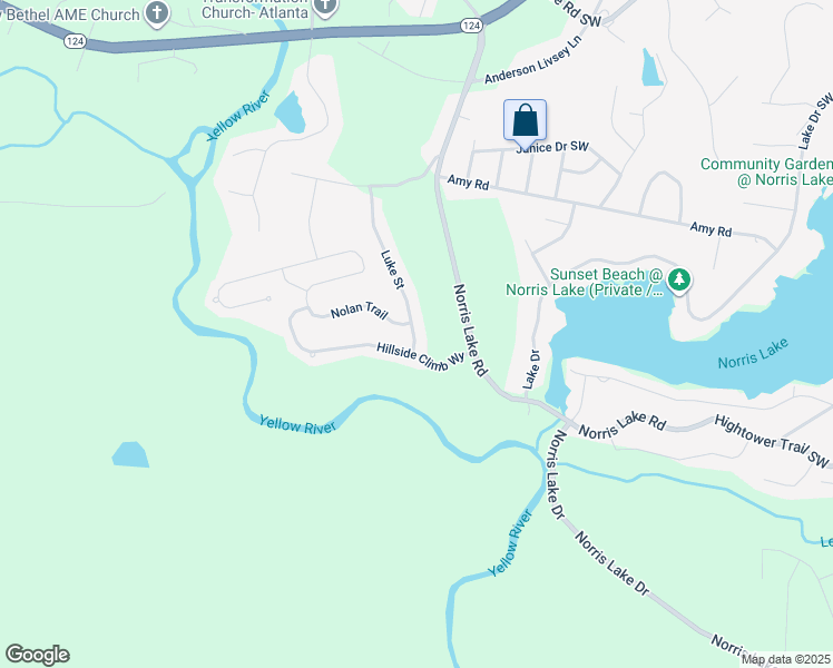 map of restaurants, bars, coffee shops, grocery stores, and more near 1036 Luke Street in Snellville