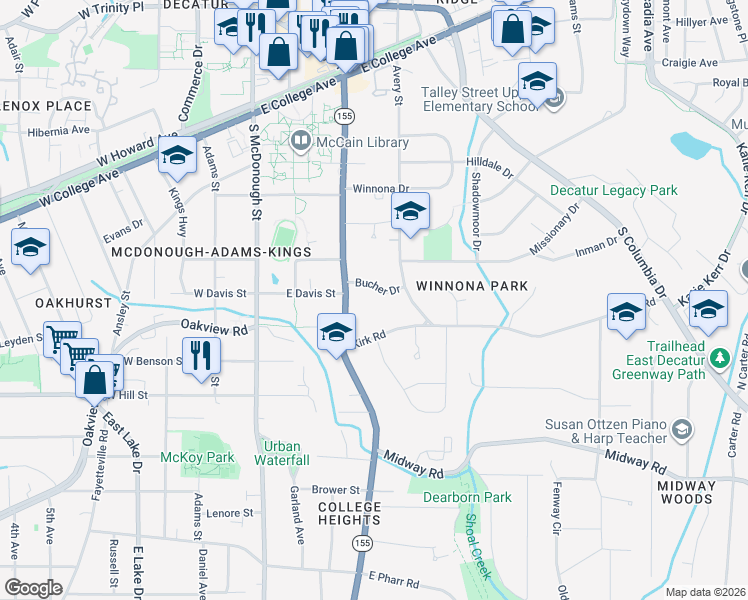 map of restaurants, bars, coffee shops, grocery stores, and more near 144 Bucher Drive in Decatur