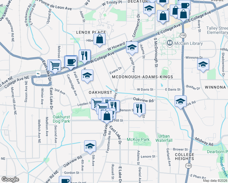 map of restaurants, bars, coffee shops, grocery stores, and more near 271 Jefferson Place in Decatur
