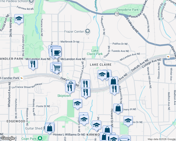 map of restaurants, bars, coffee shops, grocery stores, and more near 352 Mathews Avenue Northeast in Atlanta