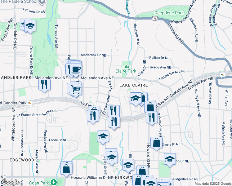 map of restaurants, bars, coffee shops, grocery stores, and more near 352 Mathews Avenue Northeast in Atlanta