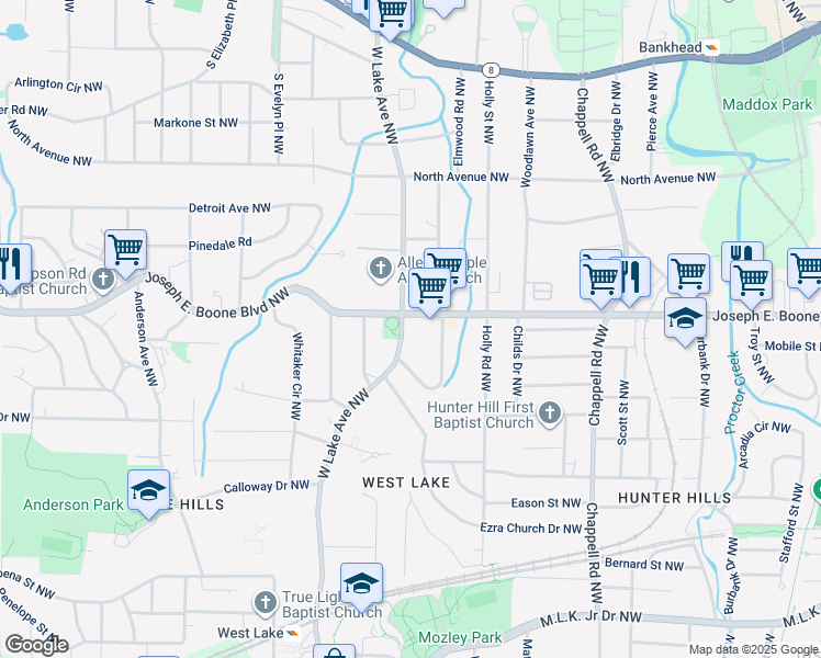 map of restaurants, bars, coffee shops, grocery stores, and more near in Atlanta