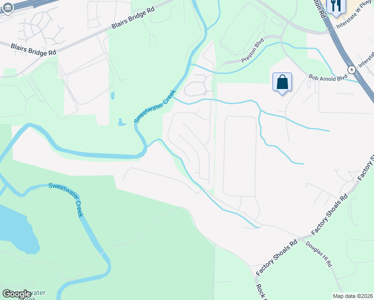 map of restaurants, bars, coffee shops, grocery stores, and more near 7615 Forest Glen Way in Lithia Springs