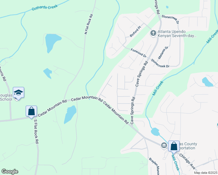 map of restaurants, bars, coffee shops, grocery stores, and more near 7460 Kaley Court in Douglasville
