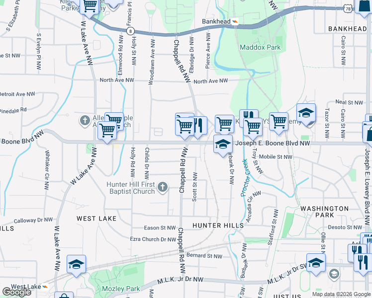 map of restaurants, bars, coffee shops, grocery stores, and more near in Atlanta