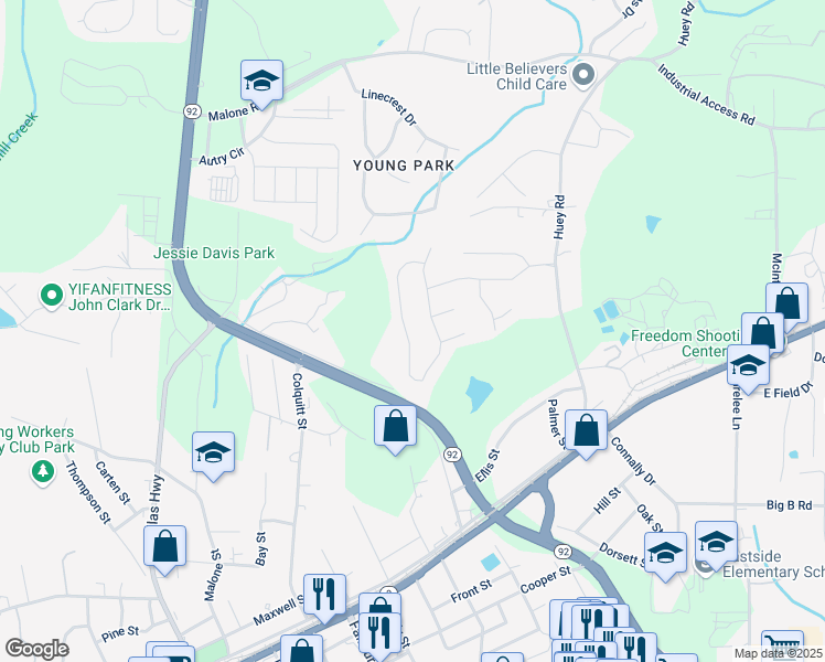 map of restaurants, bars, coffee shops, grocery stores, and more near 6409 Harvester Circle in Douglasville