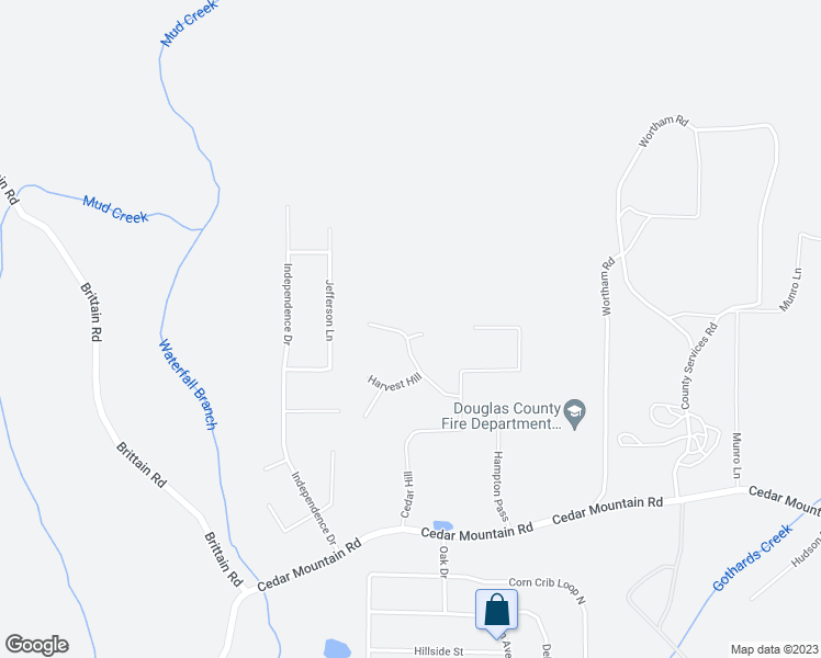 map of restaurants, bars, coffee shops, grocery stores, and more near 7570 Mountain Breeze in Douglasville