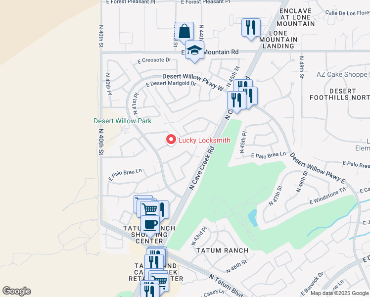 map of restaurants, bars, coffee shops, grocery stores, and more near 4332 East Palo Brea Lane in Cave Creek