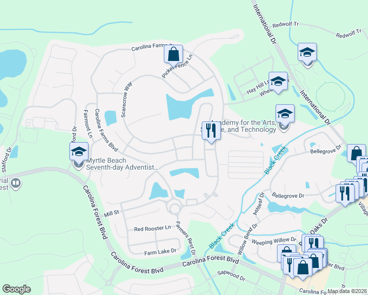 map of restaurants, bars, coffee shops, grocery stores, and more near 4504 Planters Row Way in Myrtle Beach
