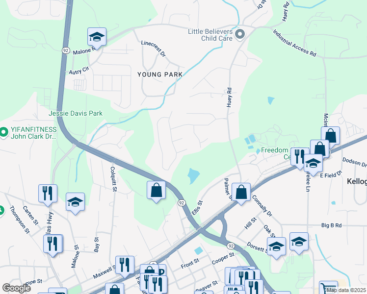 map of restaurants, bars, coffee shops, grocery stores, and more near 7884 Mulberry Way in Douglasville