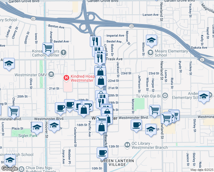 map of restaurants, bars, coffee shops, grocery stores, and more near 13691 State Route 39 in Westminster