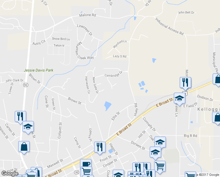 map of restaurants, bars, coffee shops, grocery stores, and more near 6297 Redcliff Drive in Douglasville