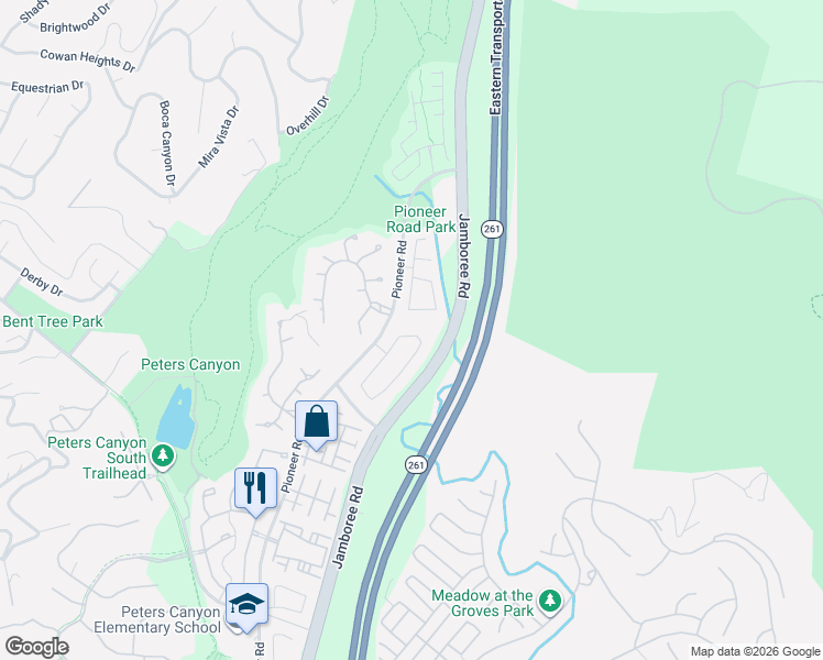 map of restaurants, bars, coffee shops, grocery stores, and more near 2564 Thorman Place in Tustin