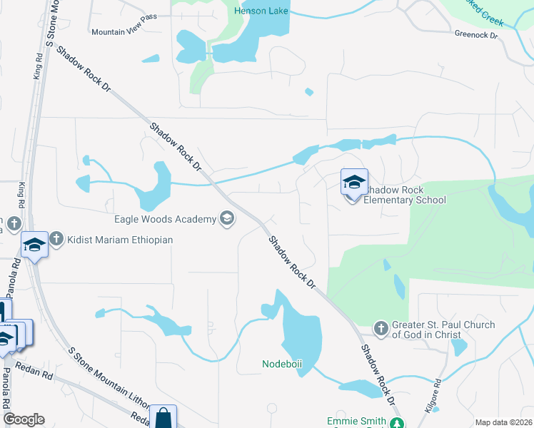 map of restaurants, bars, coffee shops, grocery stores, and more near 1063 Carriage Place in Lithonia