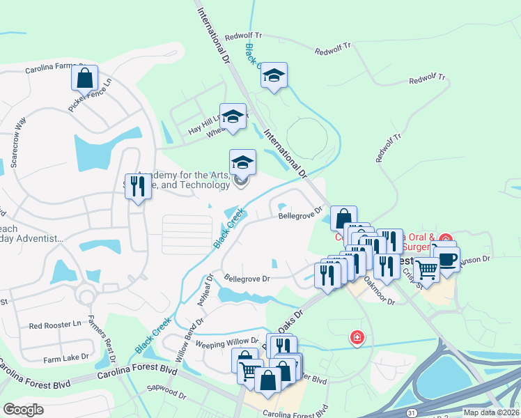 map of restaurants, bars, coffee shops, grocery stores, and more near 2021 Laurel Oak Court in Myrtle Beach