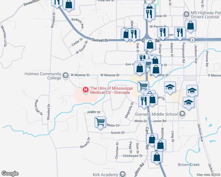 map of restaurants, bars, coffee shops, grocery stores, and more near 700-798 Windsor Dr in Grenada