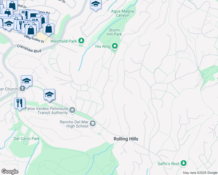 map of restaurants, bars, coffee shops, grocery stores, and more near 11 Buggy Whip Drive in Palos Verdes Peninsula