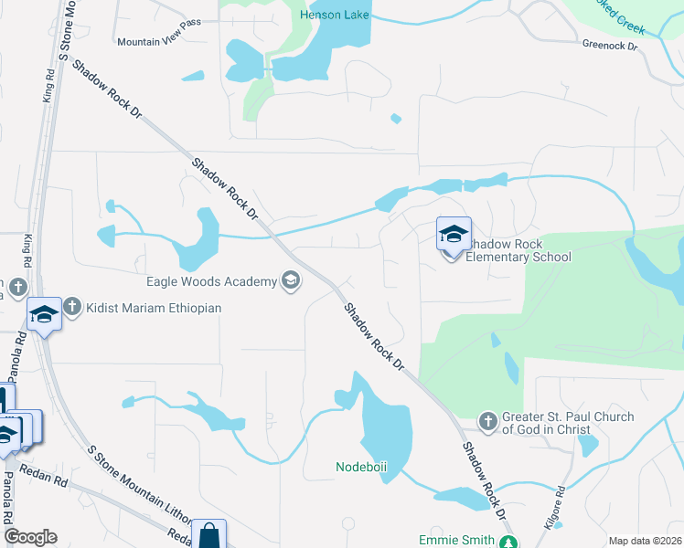 map of restaurants, bars, coffee shops, grocery stores, and more near 1063 Carriage Place in Lithonia
