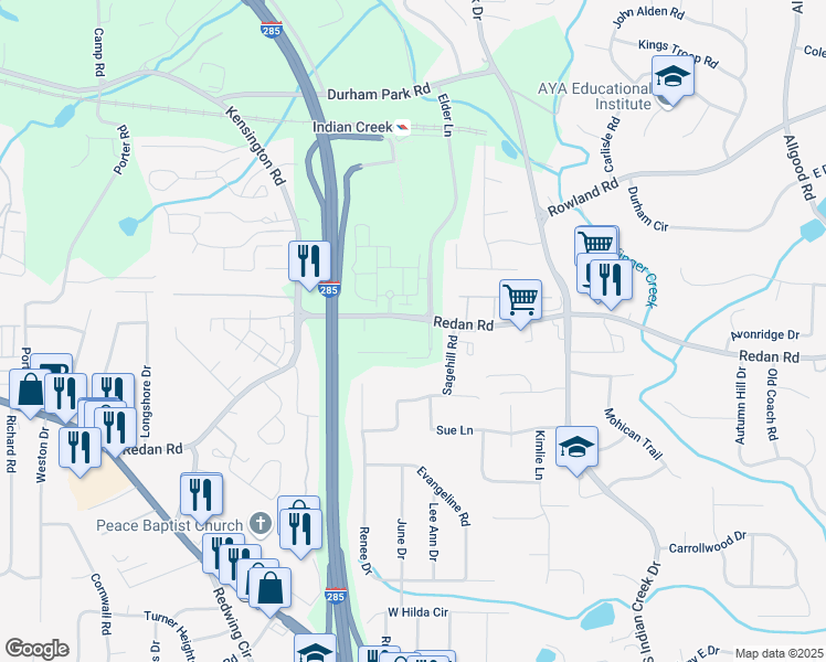 map of restaurants, bars, coffee shops, grocery stores, and more near 3963 Redan Road in Stone Mountain