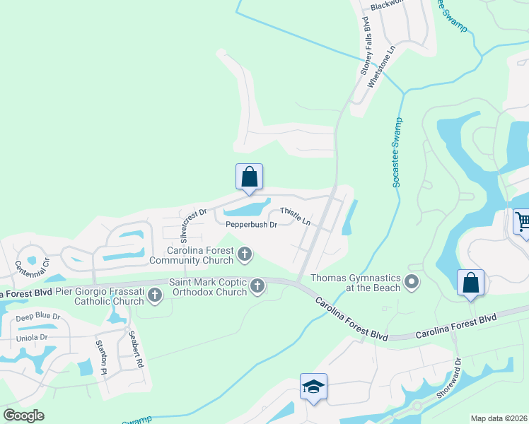 map of restaurants, bars, coffee shops, grocery stores, and more near 382 Thistle Lane in Myrtle Beach