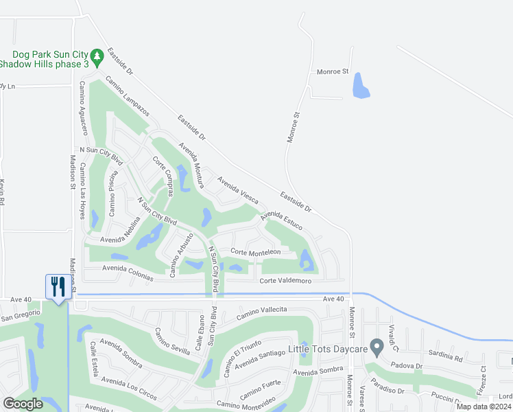 map of restaurants, bars, coffee shops, grocery stores, and more near 81667 Avenida Viesca in Indio