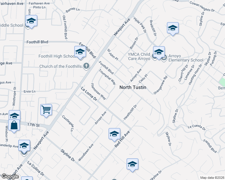 map of restaurants, bars, coffee shops, grocery stores, and more near 11932 Marble Arch Drive in Santa Ana
