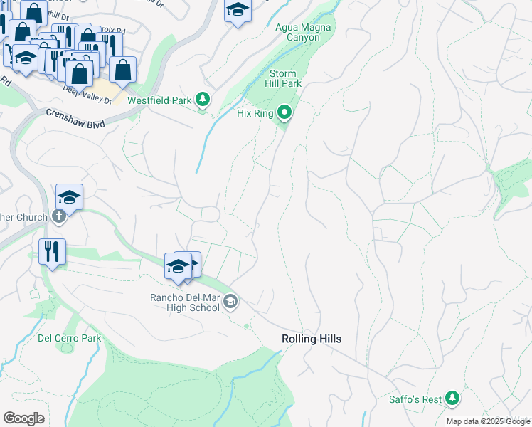 map of restaurants, bars, coffee shops, grocery stores, and more near 11 Buggy Whip Drive in Rolling Hills