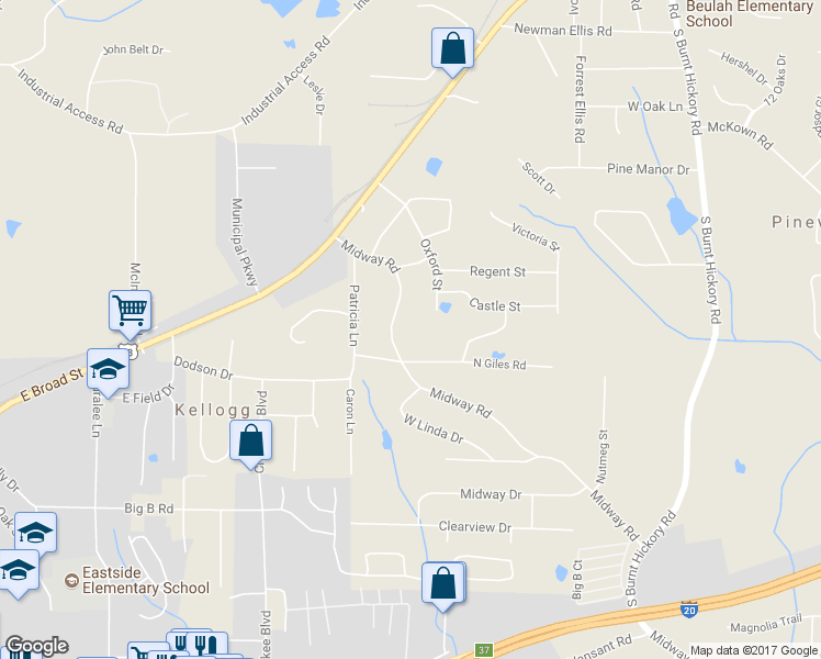 map of restaurants, bars, coffee shops, grocery stores, and more near 4380 Midway Rd in Douglasville
