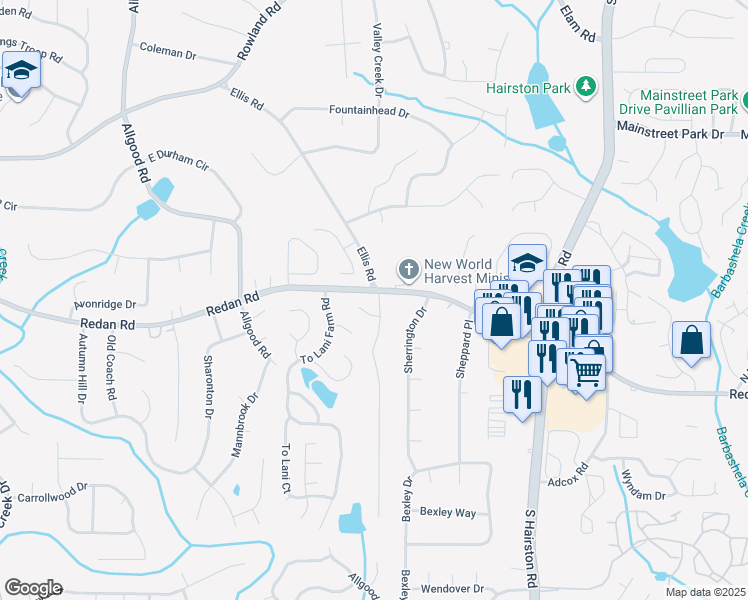 map of restaurants, bars, coffee shops, grocery stores, and more near 1063 To Lani Drive in Stone Mountain
