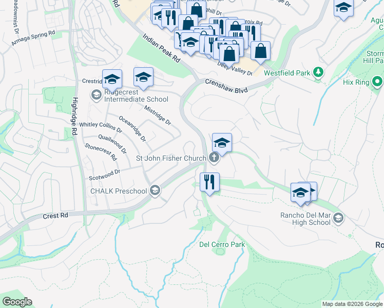 map of restaurants, bars, coffee shops, grocery stores, and more near 9 Mela Lane in Rancho Palos Verdes