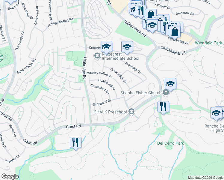 map of restaurants, bars, coffee shops, grocery stores, and more near 29439 Quailwood Drive in Rancho Palos Verdes