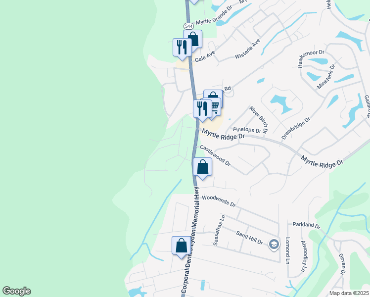 map of restaurants, bars, coffee shops, grocery stores, and more near 1933 South Carolina 544 in Conway