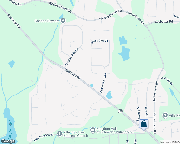 map of restaurants, bars, coffee shops, grocery stores, and more near 275 Cedars Glen Circle in Villa Rica