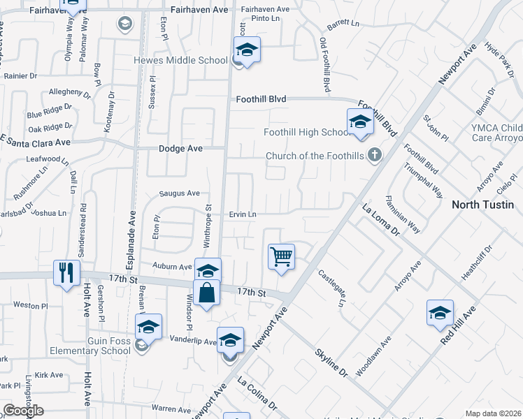 map of restaurants, bars, coffee shops, grocery stores, and more near 13732 Saigon Lane in Santa Ana