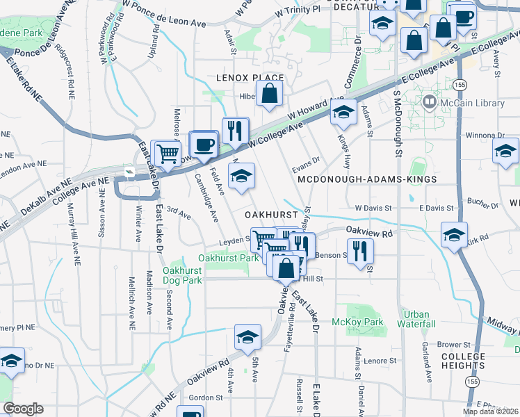 map of restaurants, bars, coffee shops, grocery stores, and more near 205 Olympic Place in Decatur
