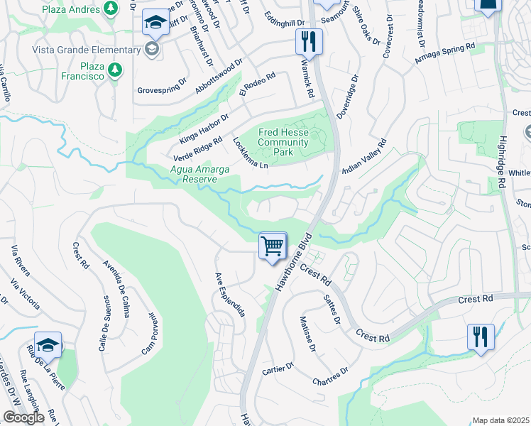 map of restaurants, bars, coffee shops, grocery stores, and more near 25 Ocean Crest Court in Rancho Palos Verdes