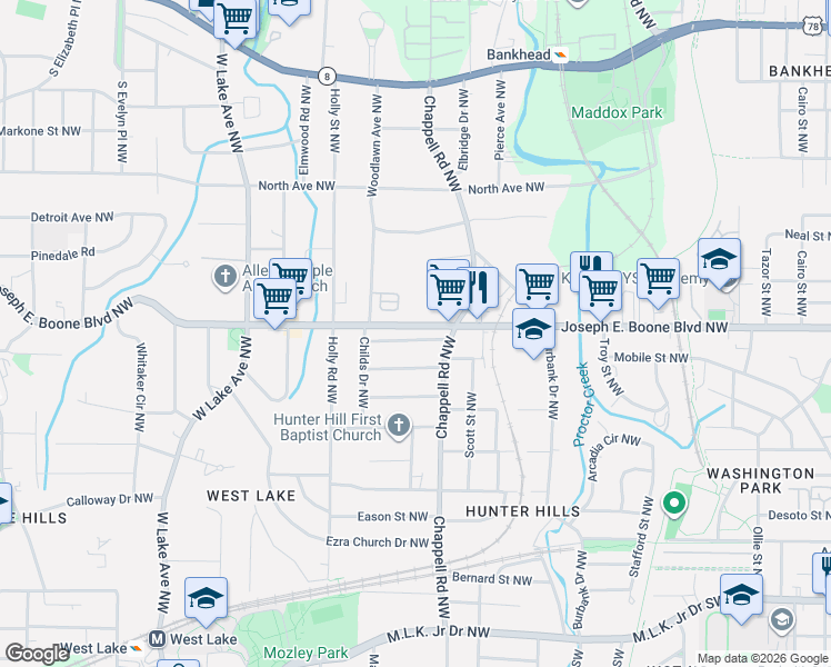 map of restaurants, bars, coffee shops, grocery stores, and more near in Atlanta