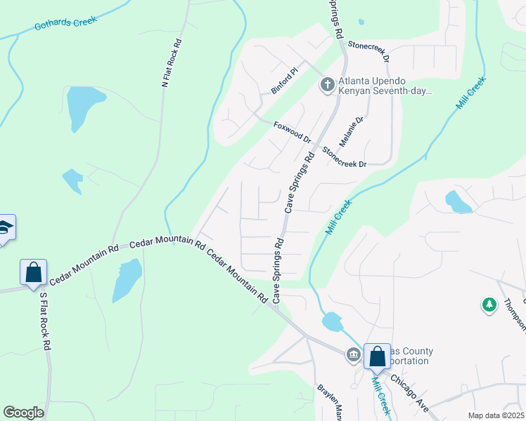 map of restaurants, bars, coffee shops, grocery stores, and more near 7306 Timber Shoals Way in Douglasville