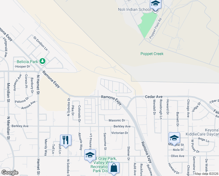 map of restaurants, bars, coffee shops, grocery stores, and more near 24600 Mountain Avenue in Hemet